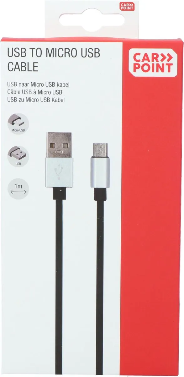Carpoint USB naar Micro USB Kabel 1m - Zwart