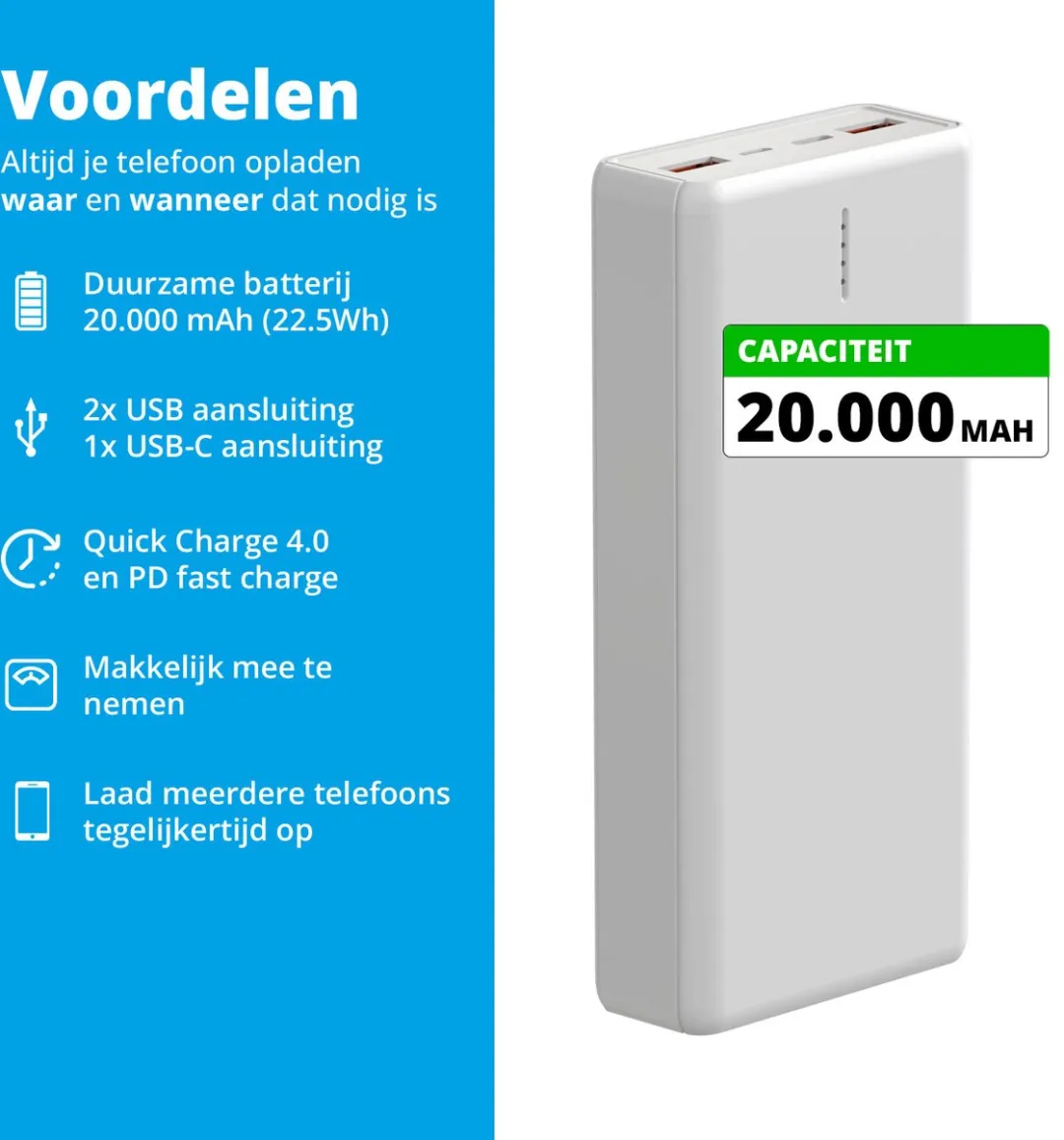 FlinQ Powerbank FQC8332 20.000mAh - Wit - afbeelding 6 van 6