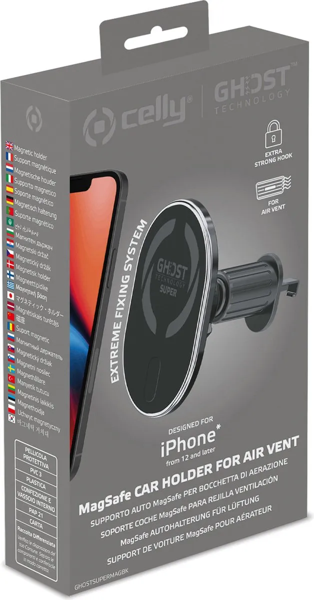 Celly GhostSuperMagBK Magnetische Smartphonehouder Magsafe - iPhone 16 - Zwart