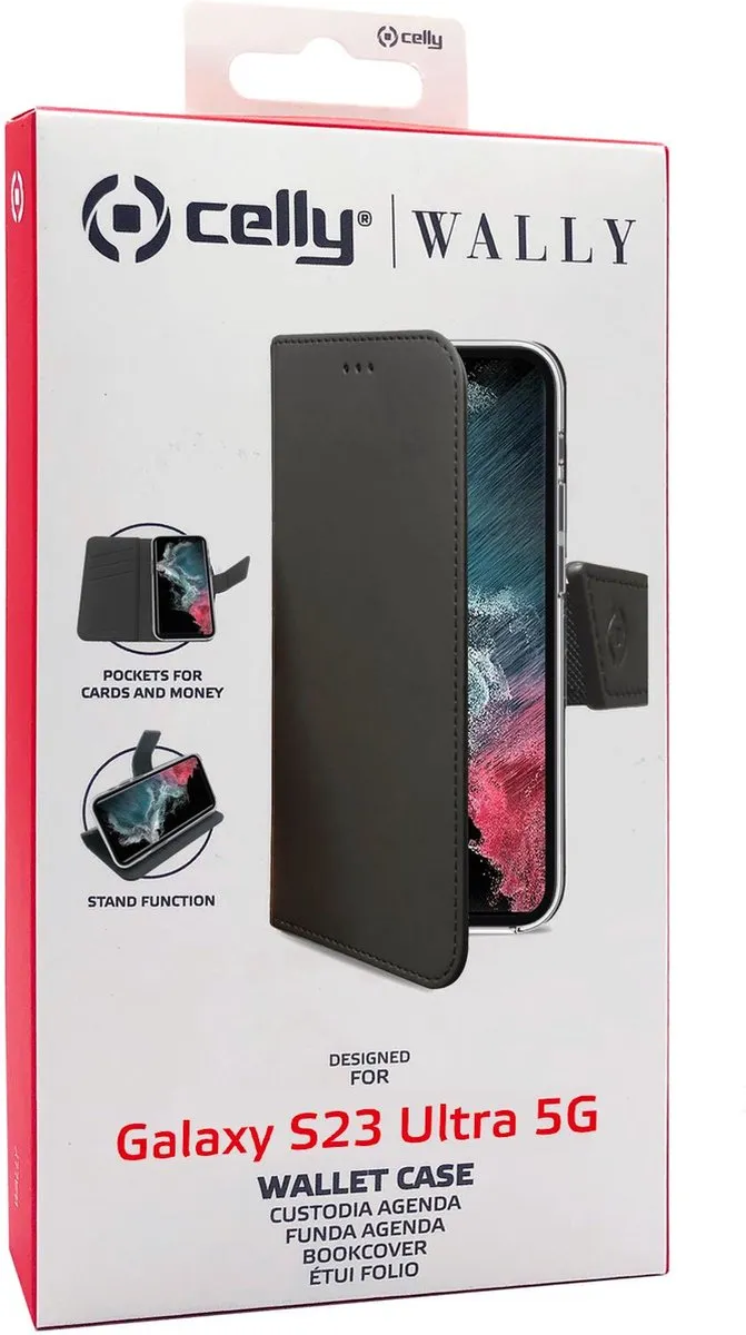 Celly Wally Bookcase Hoesje WALLY1033 - Samsung Galaxy S23 Ultra - 3 Pasjes - Zwart