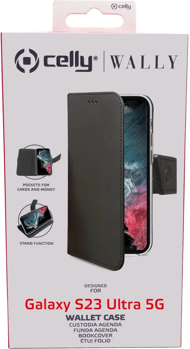Celly Wally Bookcase Hoesje WALLY1033 - Samsung Galaxy S23 Ultra - 3 Pasjes - Zwart