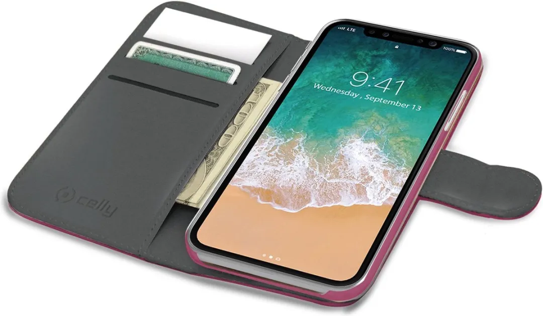 Celly Hoesje iPhone XS/X - Roze - 3 Pasjes - WALLY900PK