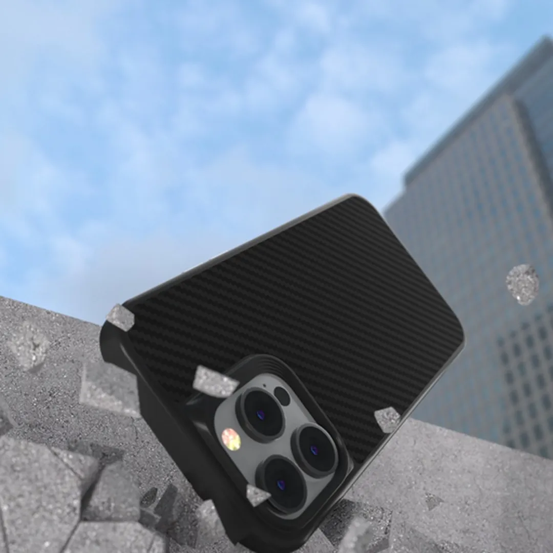 Hoesje geschikt voor Apple iPhone 14 Pro - Magnetische Case - Kevlar Series Magnetische Back Cover - Zwart