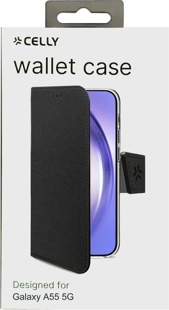 Celly Wally Bookcase Hoesje WALLY1064 - Samsung Galaxy A55 - 2 Pasjes - Zwart - afbeelding 2 van 6