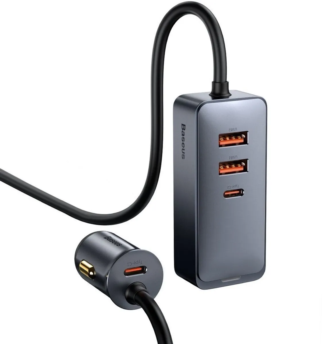 Baseus 120W Auto Oplader - 2x USB-A + 2x USB-C - Universeel Zwart