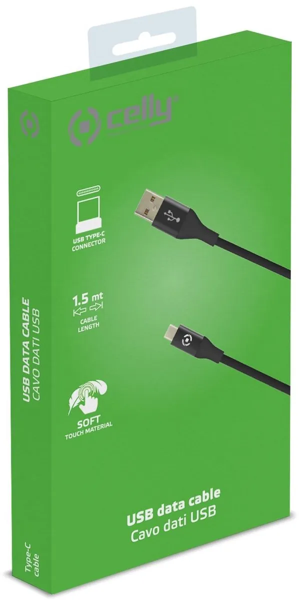 Celly Feeling Oplaadkabel 15W USB-A naar USB-C 1.0m - Zwart