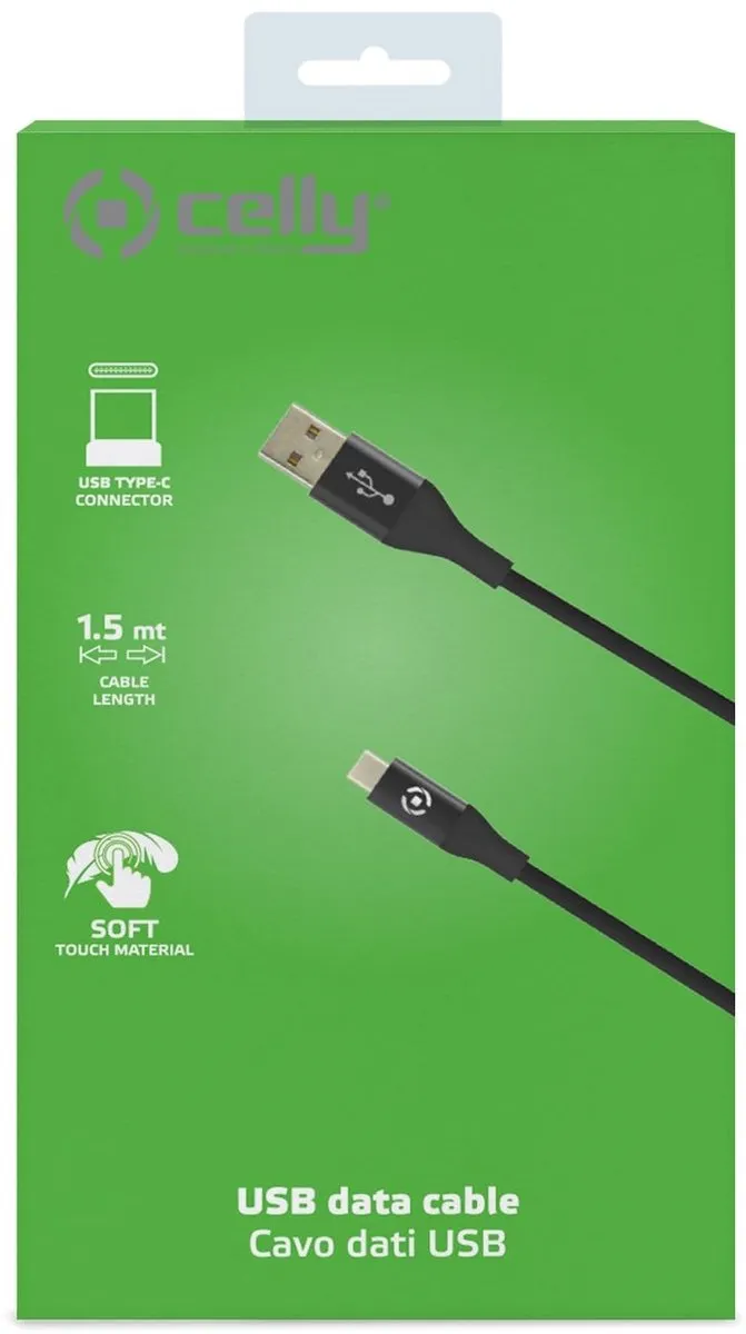Celly Feeling Oplaadkabel 15W USB-A naar USB-C 1.0m - Zwart