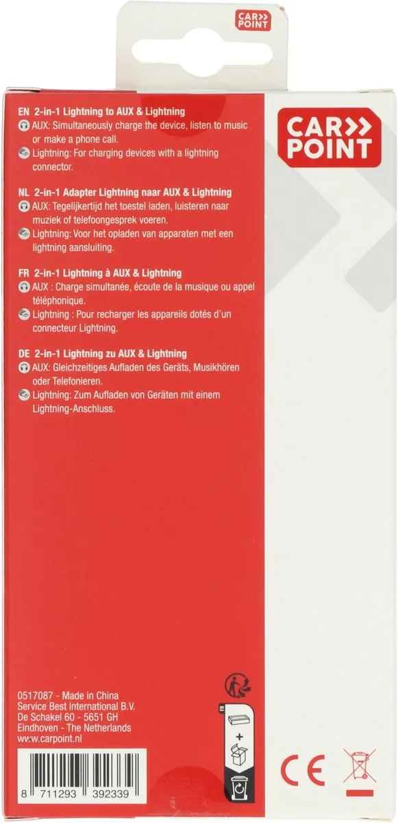 Carpoint 2-in-1 Lightning naar AUX Adapter - Wit