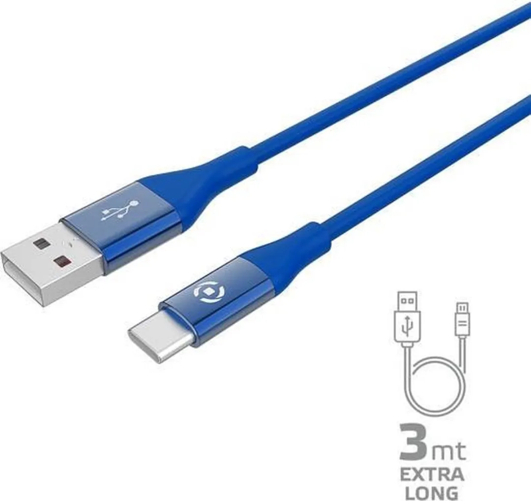 Celly Feeling Oplaadkabel 15W USB-A naar USB-C 3.0m - Blauw