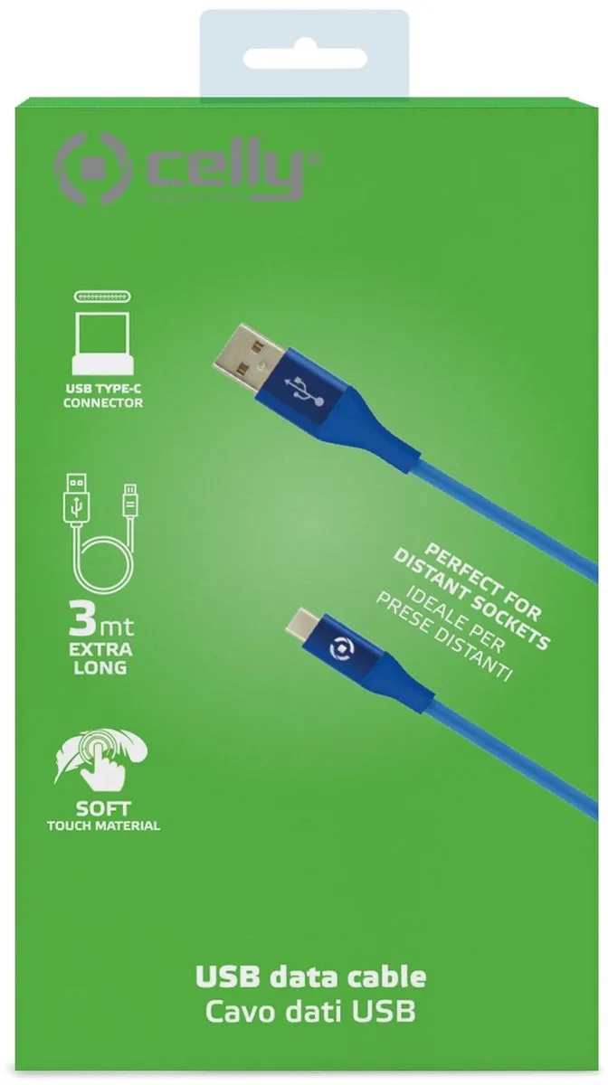 Celly Feeling Oplaadkabel 15W USB-A naar USB-C 3.0m - Blauw