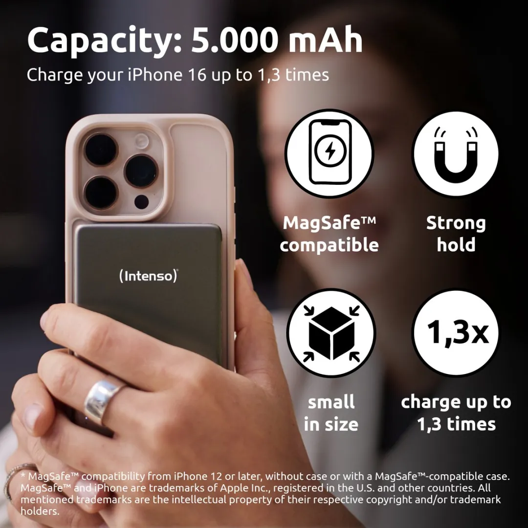 Intenso MW5000 Powerbank 5000mAh - 20W PD - MagSafe - Grijs