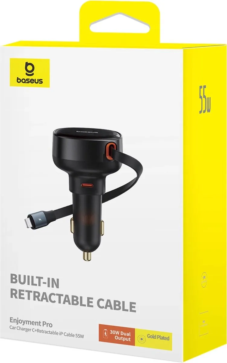 Baseus Enjoyment Pro USB-C/Lightning 60W Autolader - Zwart