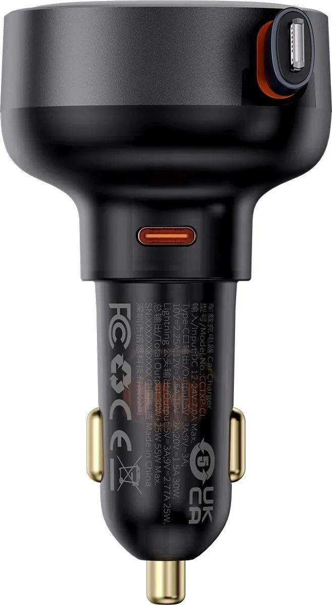 Baseus Enjoyment Pro USB-C/Lightning 60W Autolader - Zwart