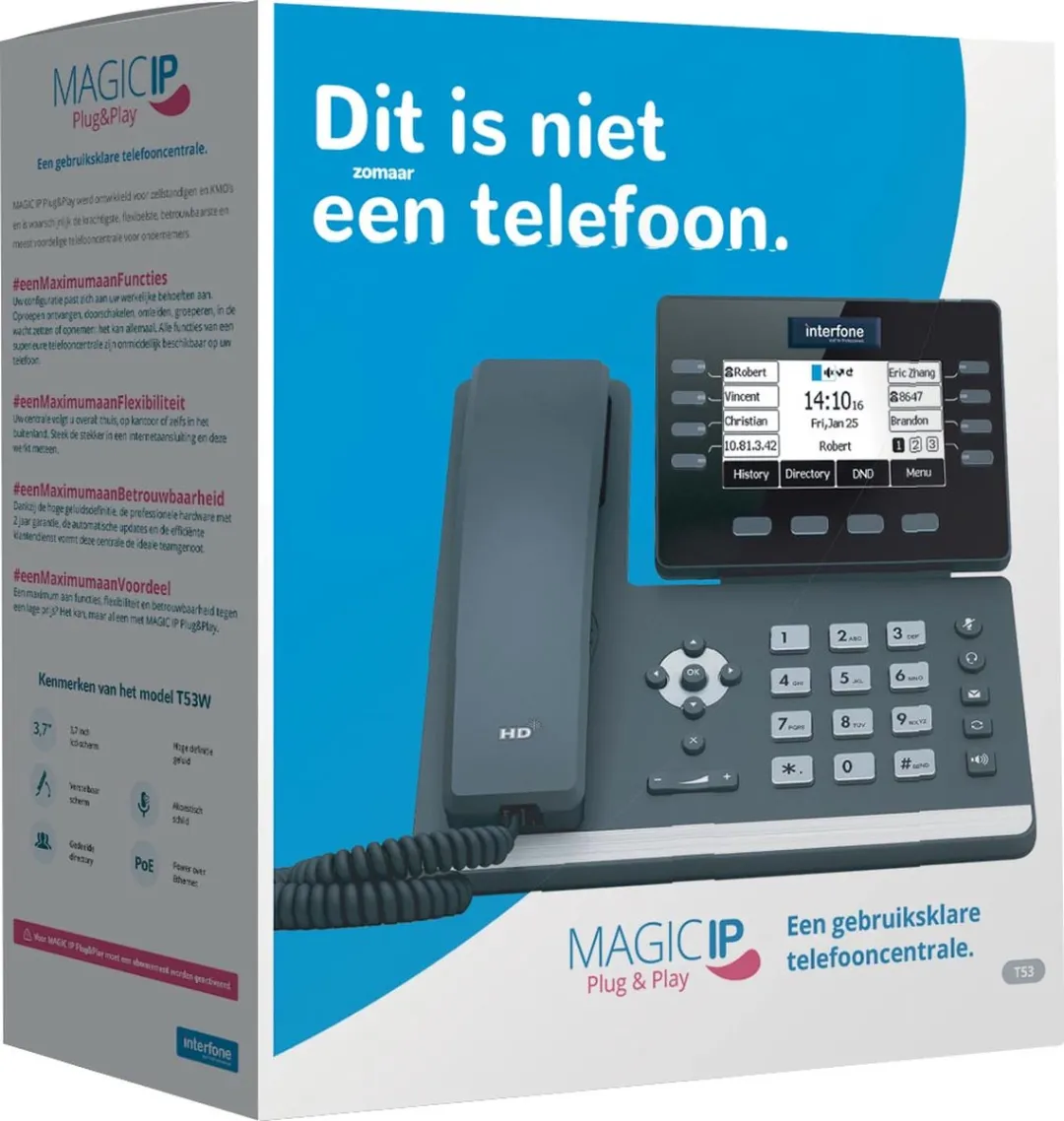 Yealink SIP-T53 Handset - 3.7" Kleurenscherm - 8 Regels - Zwart