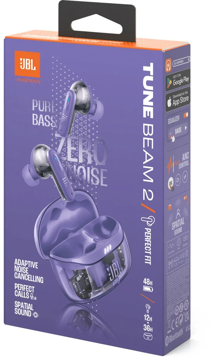 JBL Tune Beam 2 True Wireless Oordopjes - 48 uur - IP54 - Paars