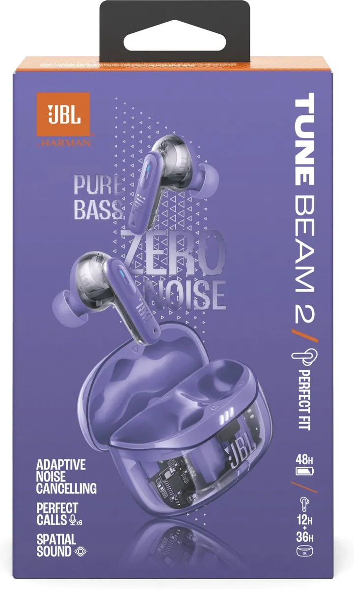 JBL Tune Beam 2 True Wireless Oordopjes - 48 uur - IP54 - Paars