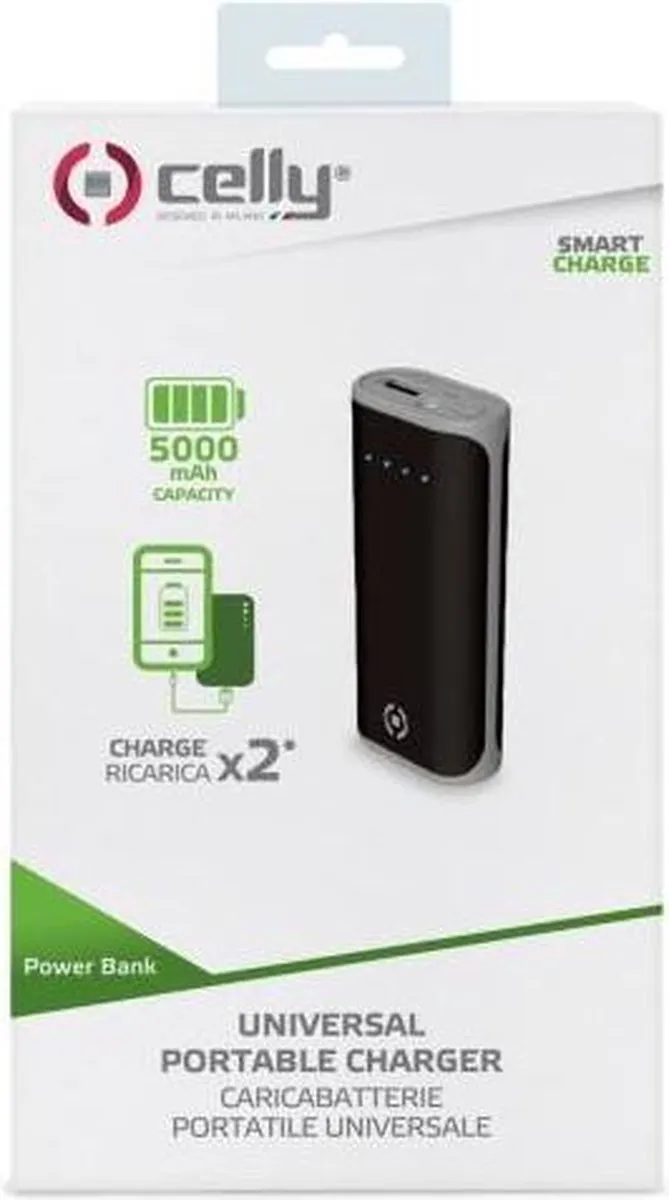 Celly Powerbank Daily 5000 5000mAh - 2x USB - 18.5W - Zwart