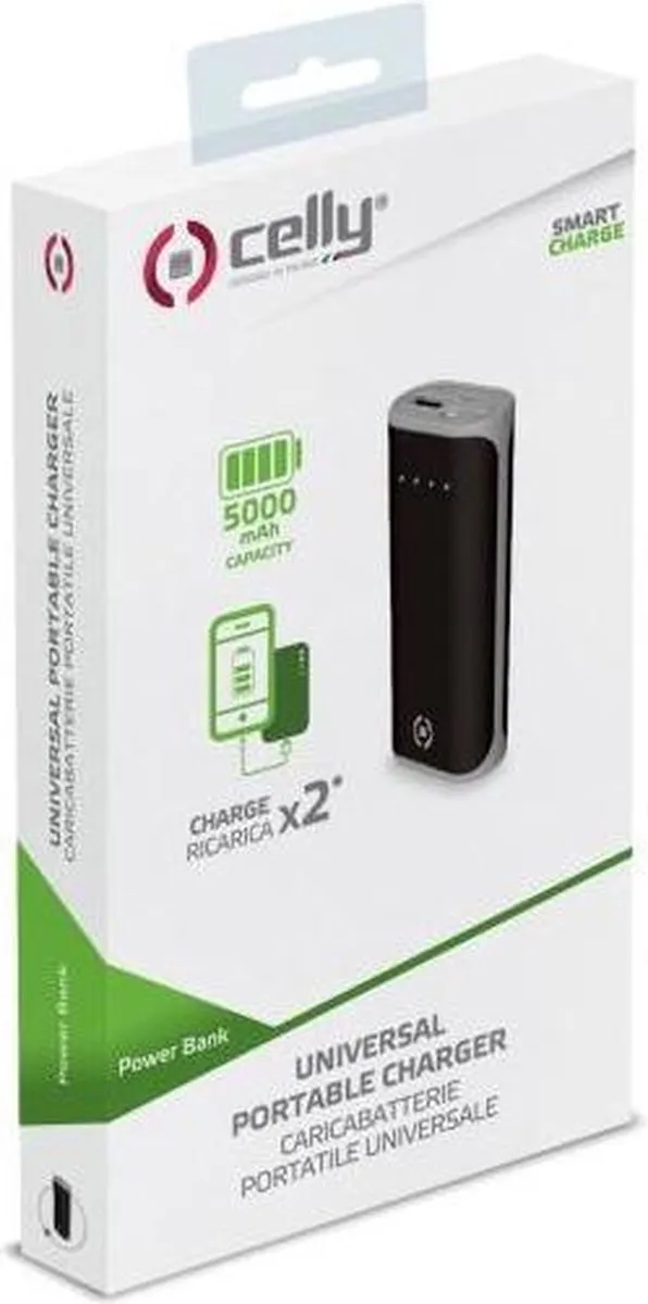 Celly Powerbank Daily 5000 5000mAh - 2x USB - 18.5W - Zwart