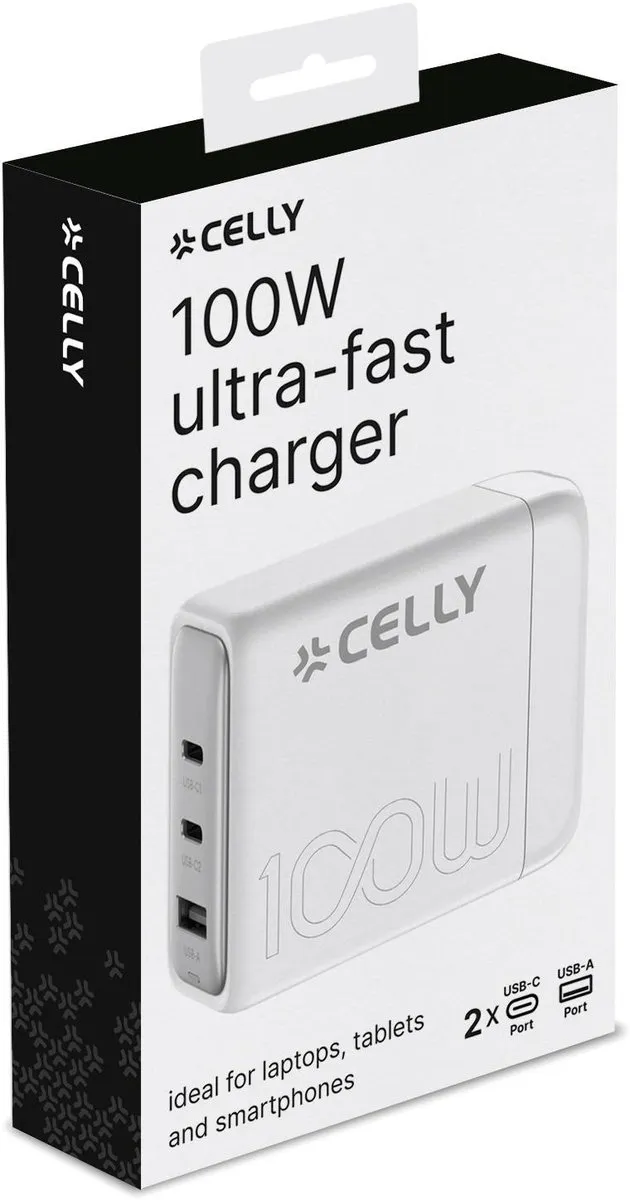 Celly ProPower PowerStation PS3GAN100WWH - 100W - 3 Outputs - Wit
