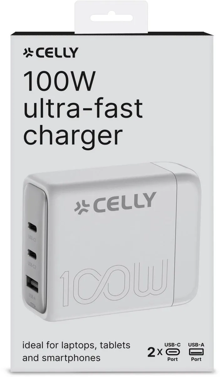 Celly ProPower PowerStation PS3GAN100WWH - 100W - 3 Outputs - Wit