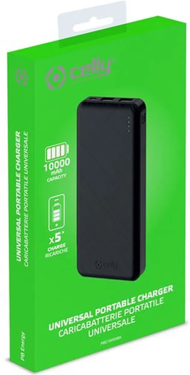 Celly Energy Powerbank PBE10000BK 10000mAh - 2x USB - Zwart