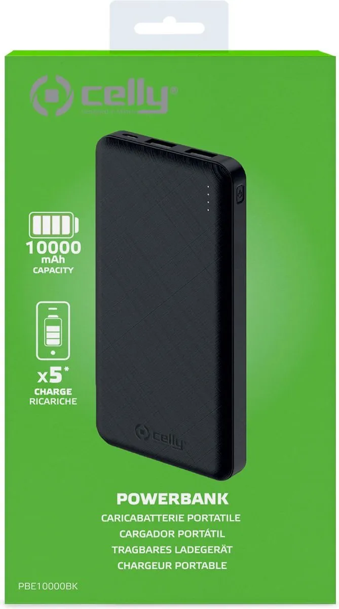 Celly Energy Powerbank PBE10000BK 10000mAh - 2x USB - Zwart