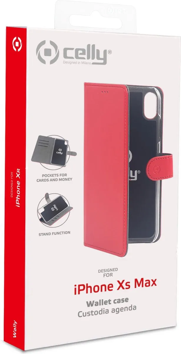 Celly Boekmodel Hoesje iPhone XS Max - Rood - 3 Pasjes