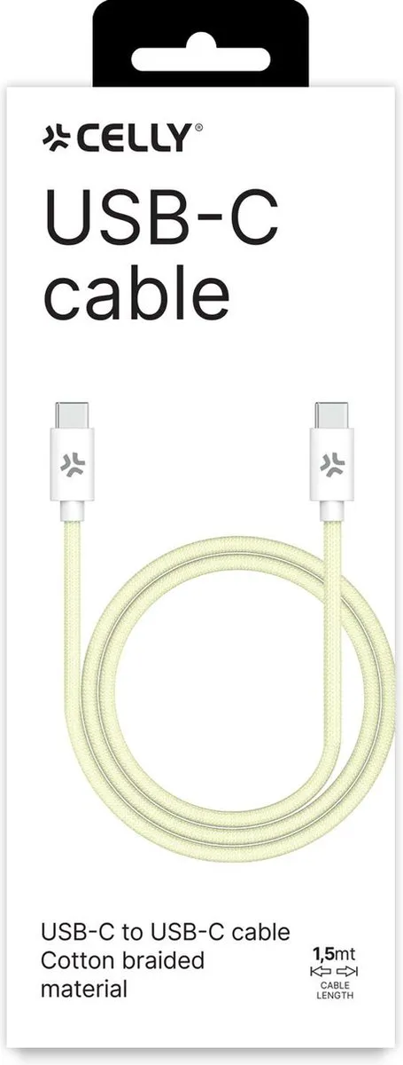 Celly USB-C naar USB-C Kabel 100W - 1,5m - Geel