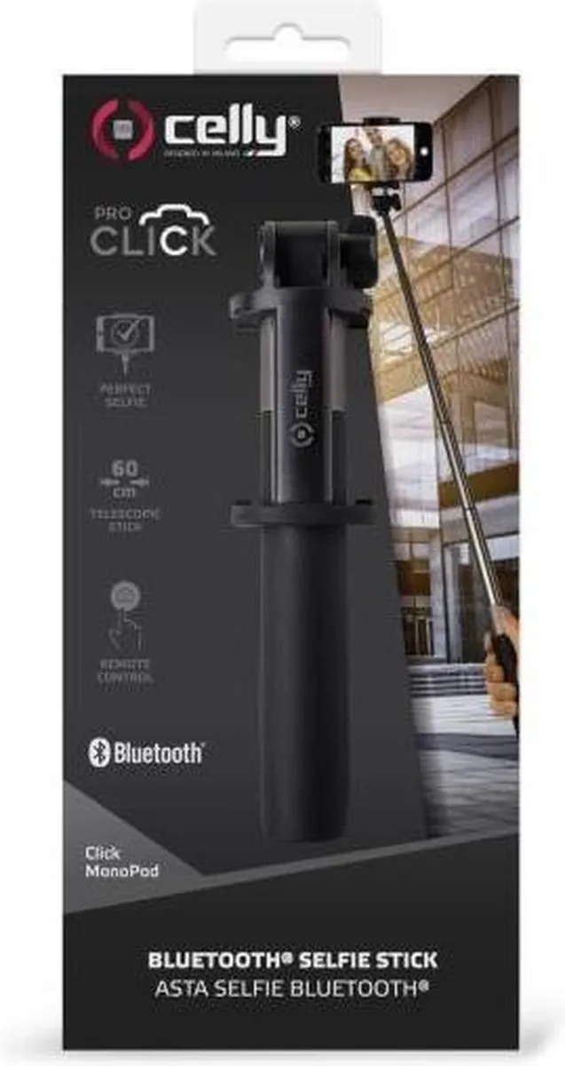 Celly ClickMono Selfiestick Bluetooth - 6" - Zwart