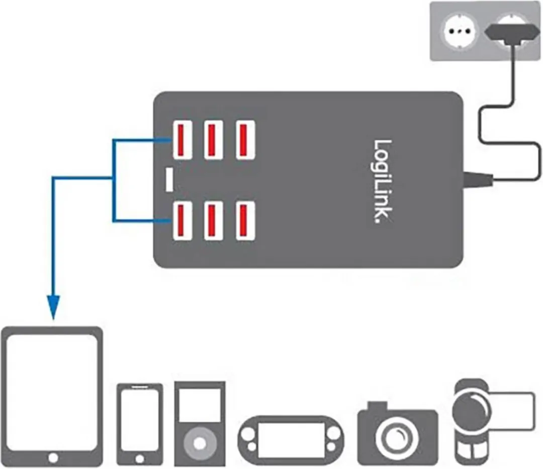 Logilink PA0139 USB-oplader 6400mA - 6x USB-A - Zwart