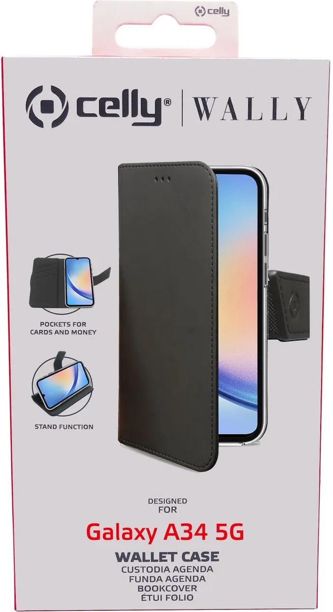 Celly Wally Bookcase Hoesje WALLY1036 - Samsung Galaxy A34 - 3 Pasjes - Zwart