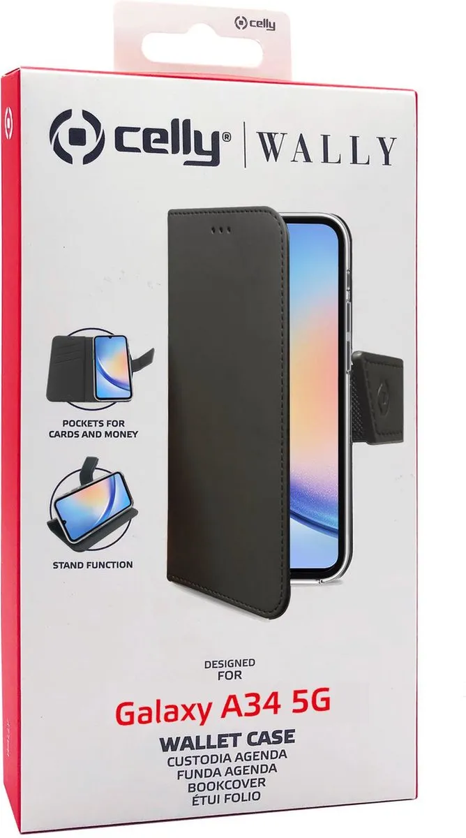 Celly Wally Bookcase Hoesje WALLY1036 - Samsung Galaxy A34 - 3 Pasjes - Zwart