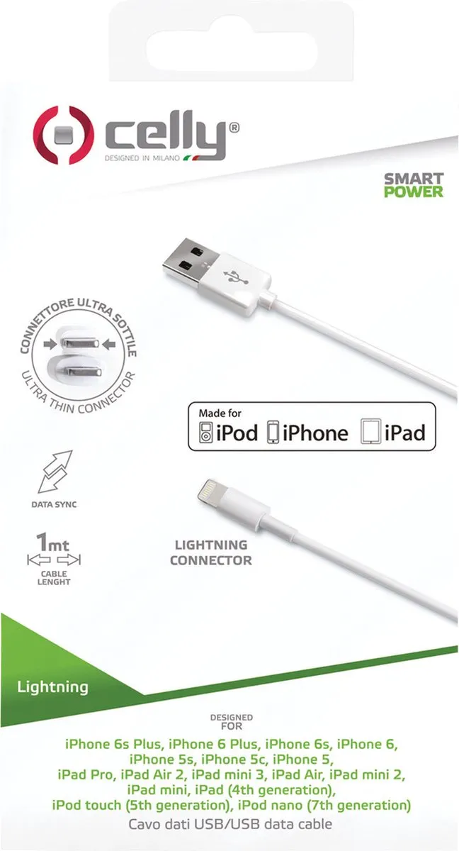 Celly USB-A naar Lightning Kabel 1m - Wit