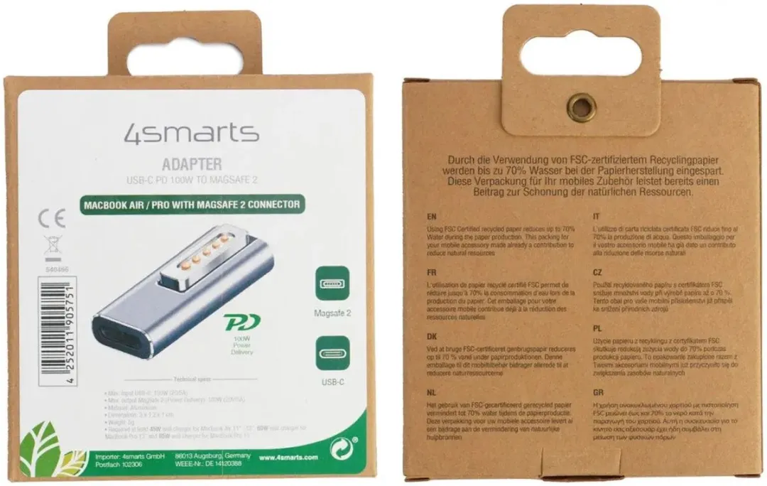 4Smarts USB-C naar MagSafe 2 Adapter 100W - Grijs