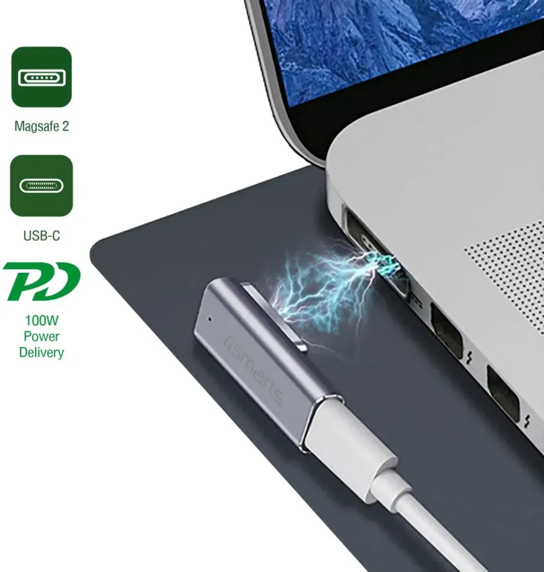 4Smarts USB-C naar MagSafe 2 Adapter 100W - Grijs