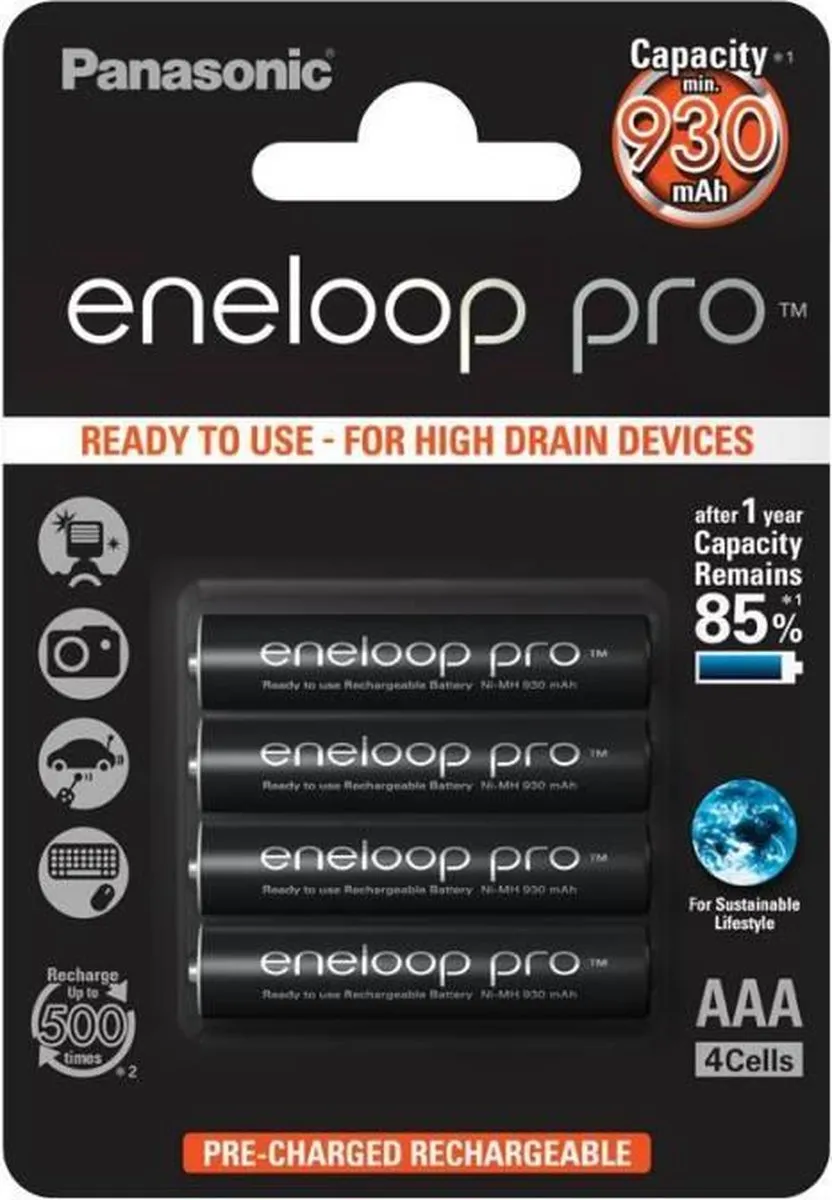 Panasonic Eneloop Pro AAA Oplaadbare Batterijen - 930mAh - 4 Stuks