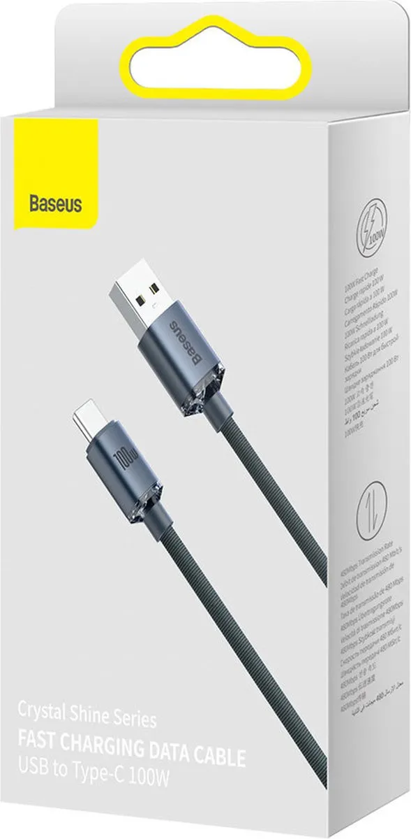 Baseus Crystal Shine CAJY000401 USB-C Kabel 1.2m - 100W - Zwart