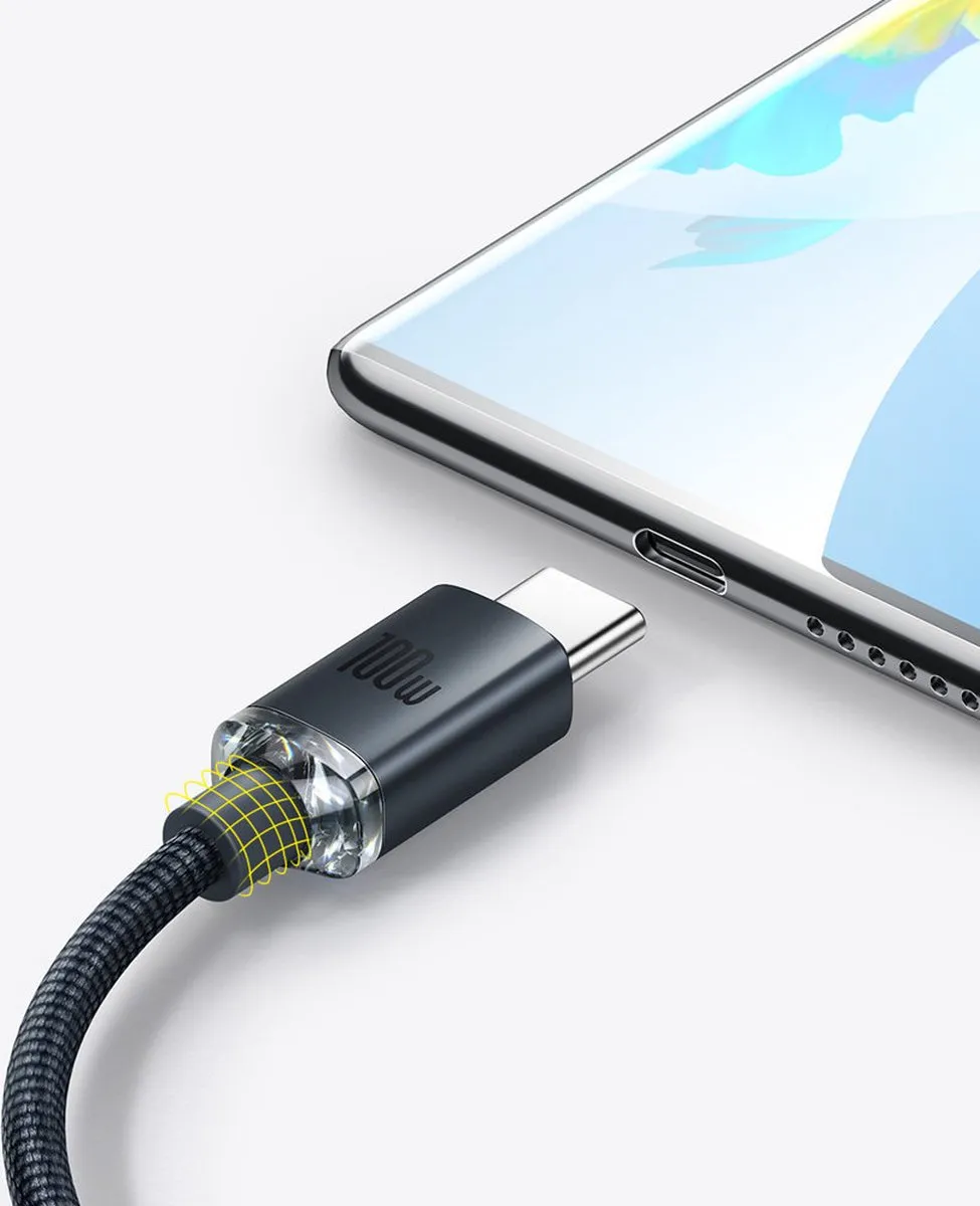 Baseus Crystal Shine CAJY000401 USB-C Kabel 1.2m - 100W - Zwart