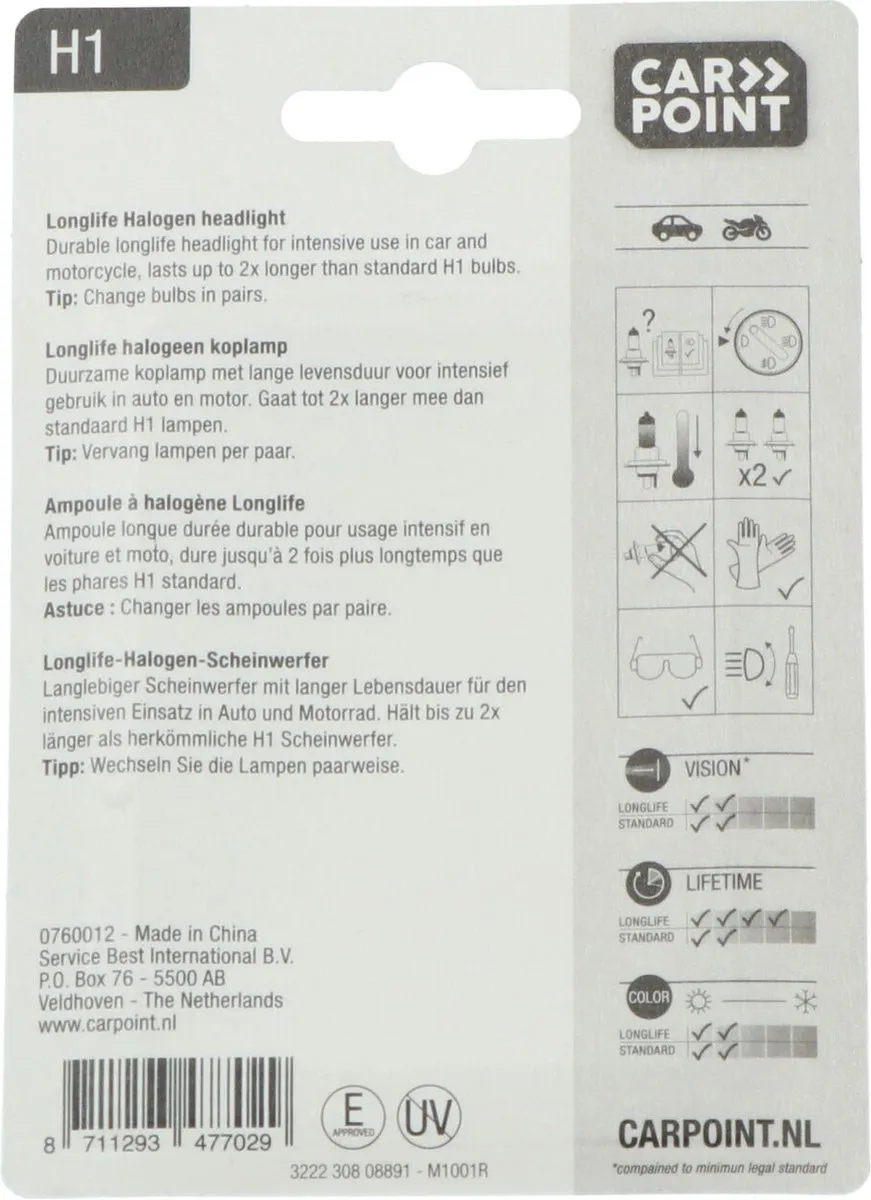 Carpoint Longlife H1 Autolamp 55W - Helder Wit - afbeelding 3 van 6