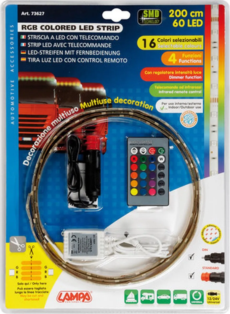 Lampa RGB LED-strip 200cm - 16 Kleuren met afstandsbediening