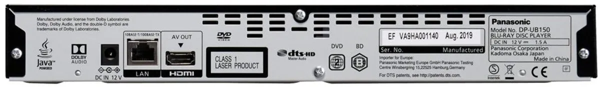 Panasonic DP-UB150 - Blu-Ray speler - Zwart