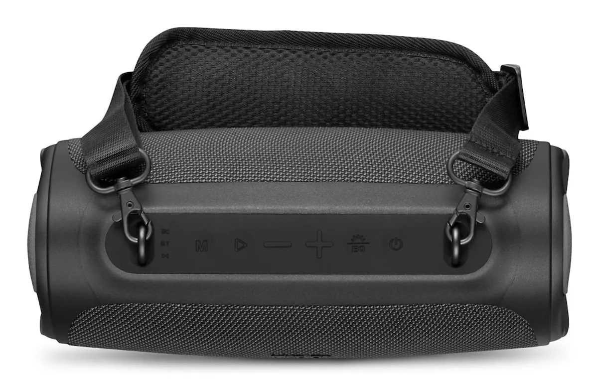 MEDION P61746 draagbare Bluetooth luidspreker (oplaadbare batterij, bass boost, RGB lichteffecten, IPX7 waterbescherming & robuust, geïntegreerde powerbank, 2x 15 W RMS) Antraciet