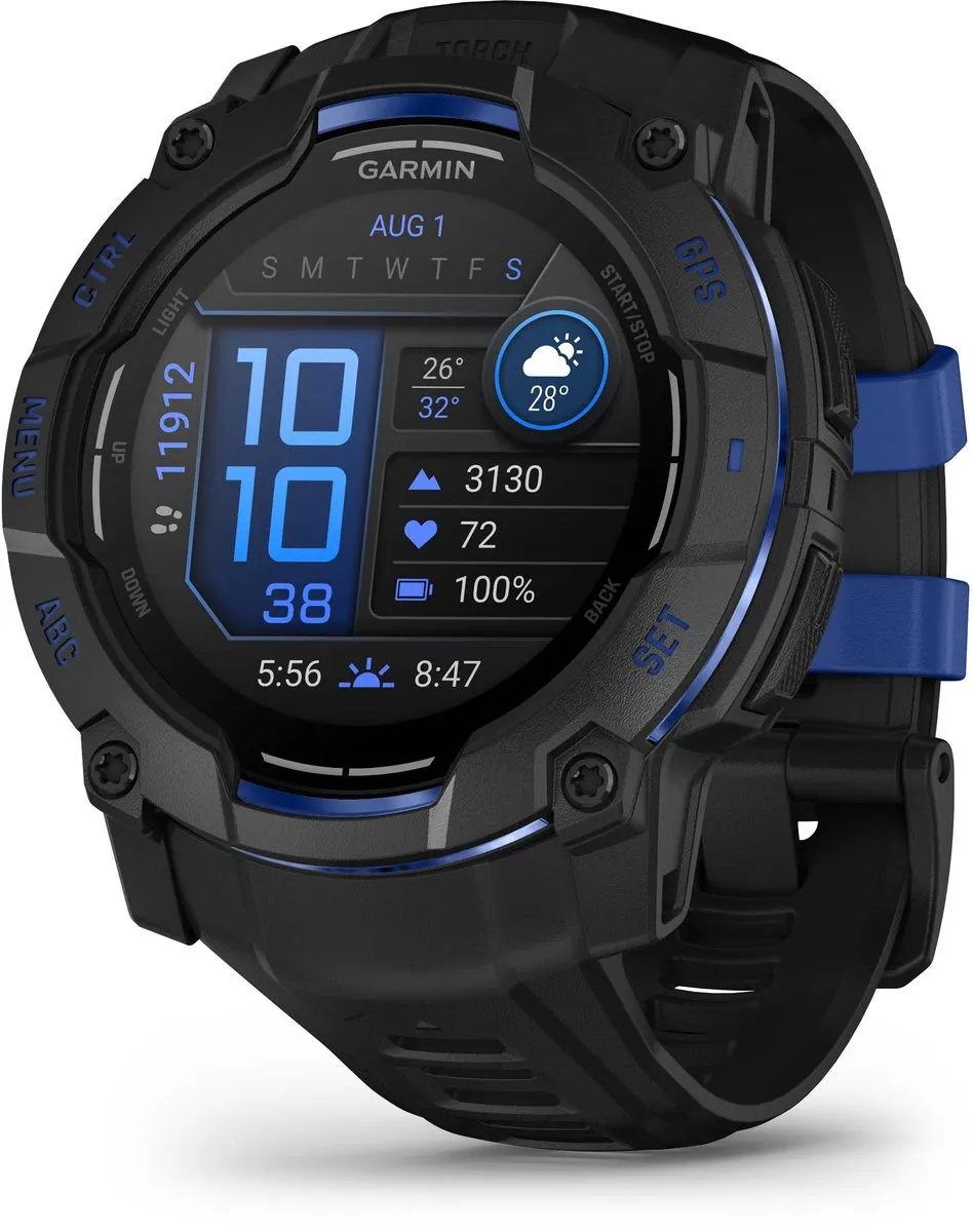 Garmin Instinct 3 Smartwatch - 50mm AMOLED - Bolt Blue Limited Edition