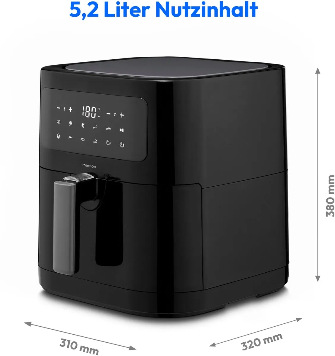 Medion Heteluchtfriteuse E40 XL 2150W - 5,3L - 9 Programma's - Zwart - afbeelding 6 van 6