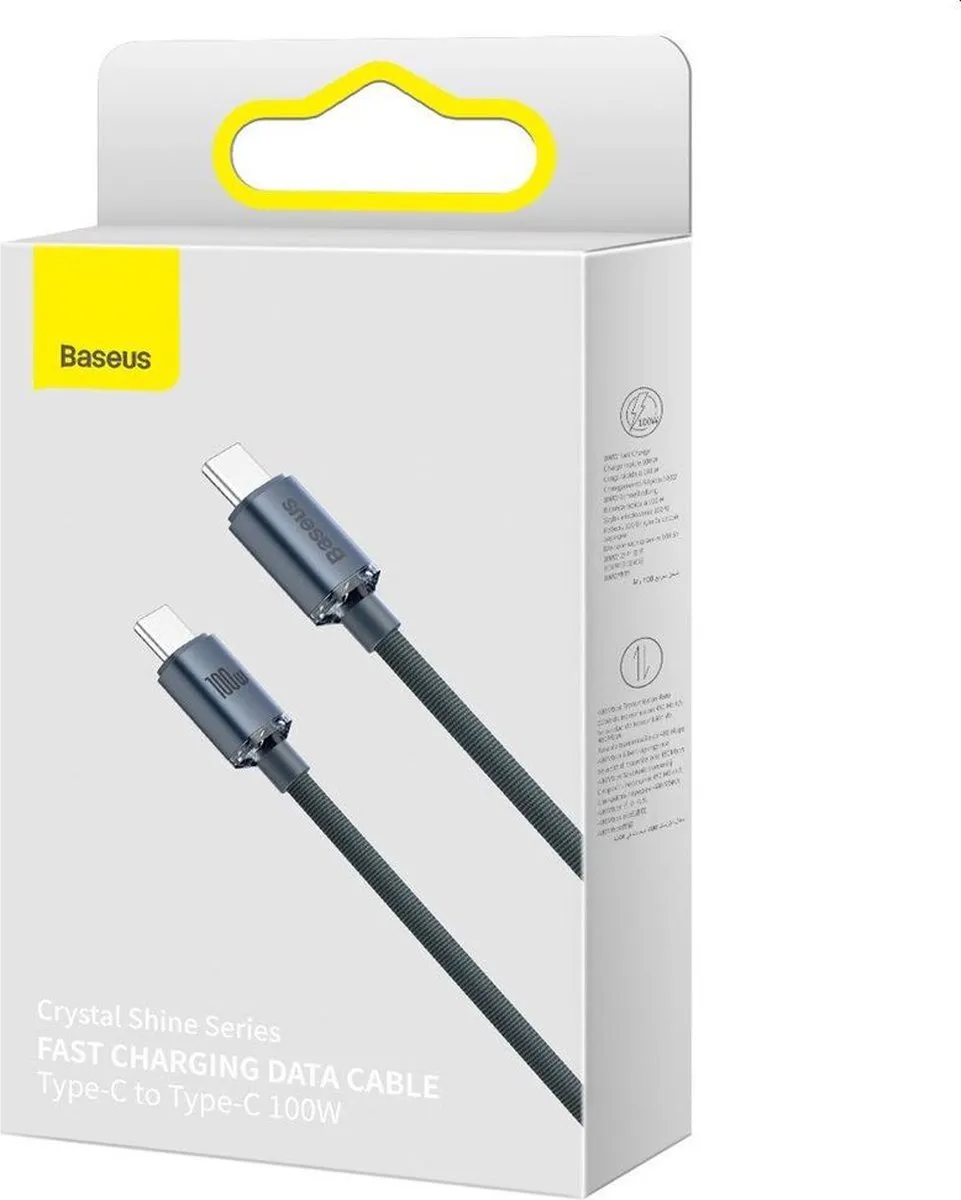 Baseus Crystal Shine CAJY000601 USB-C Kabel 100W - 1.2m - Zwart