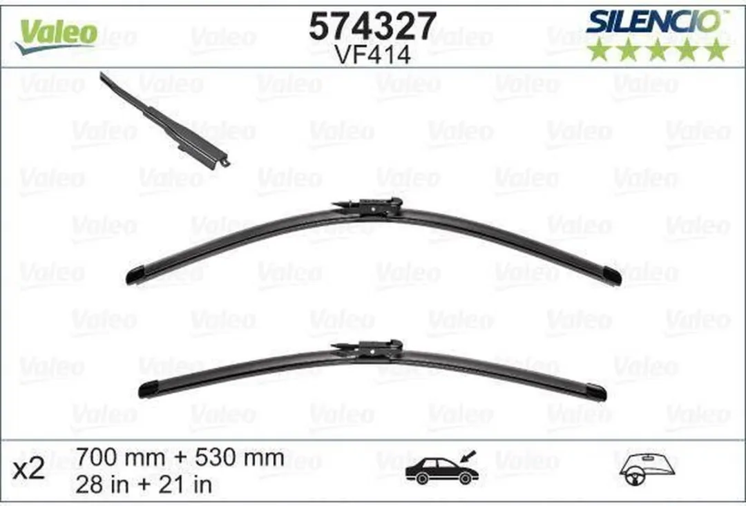 Valeo Silencio VM414 Flatbladeset 53/70cm - 2 Stuks - Zwart