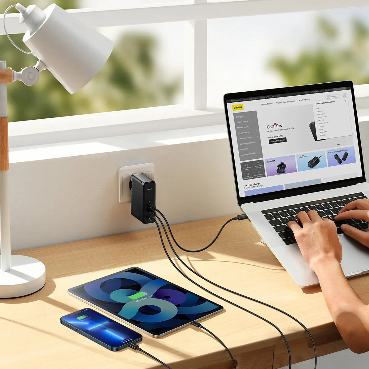 Baseus GaN5 Pro CCGP100201 Wandlader 140W - 3x USB-C - Zwart