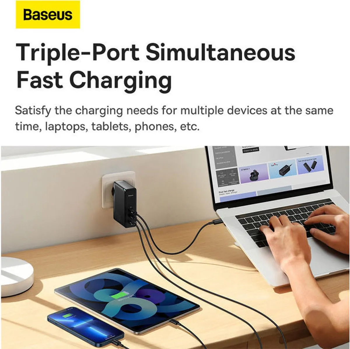 Baseus GaN5 Pro CCGP100201 Wandlader 140W - 3x USB-C - Zwart - afbeelding 6 van 6