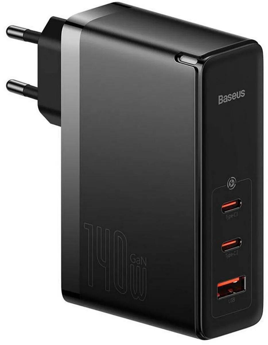 Baseus GaN5 Pro CCGP100201 Wandlader 140W - 3x USB-C - Zwart