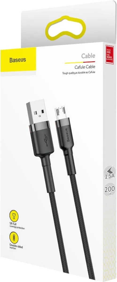Baseus Cafule CAMKLF-CG1 USB/Micro-USB Kabel 2M - Zwart-Grijs